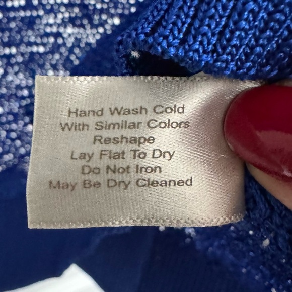 New Boston Proper Royal Blue Sequin Dolman Sleeve Knit Top Blouse Sweater Size L - Picture 7 of 8